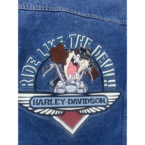 Harley Davidson Denim Taz Devil Embroidered Trucker Jean Jacket Men VTG 90’s